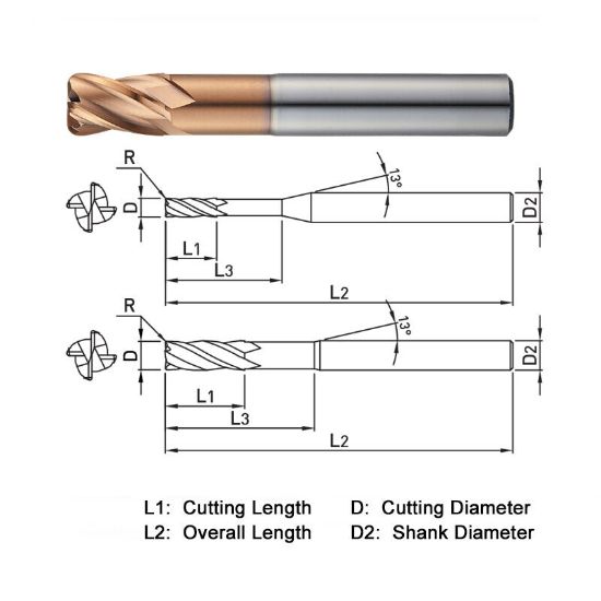 Picture of WIDIN ZR7040301010 DIA 3MM SH 0.2362 LOC 0.1575 OAL 2.1654 End Mill Standard Flute Standard Helix Carbide AlTiN Single End Corner Radius 0.0394 1.00MM Z-STAR