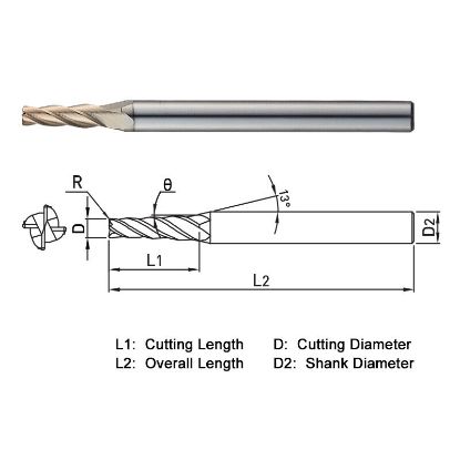 Picture of WIDIN WTR504010010304 DIA 1MM SH 0.1575 LOC 0.1575 OAL 1.9685 End Mill Taper Flute Carbide AlTiN Single End Corner Radius 0.0039 0.10MM WINNER