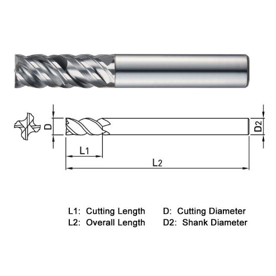 Picture of WIDIN XCE504060 DIA 6MM SH 0.2362 LOC 0.5906 OAL 1.9685 End Mill Standard Flute High Helix Carbide TiAlN Single End Square Sharp X-STAR