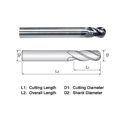 Picture of WIDIN XXB504A008 DIA 1/8 SH 0.1250 LOC 0.50 OAL 2.00 End Mill Standard Flute Variable Helix Carbide TiAlN Single End Ball Nose XX-STAR
