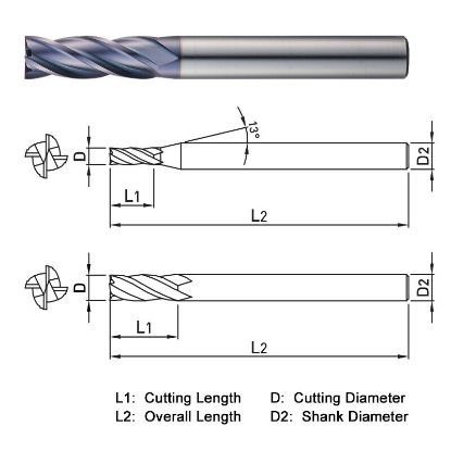 Picture of WIDIN ZM504100 DIA 10MM SH 0.3937 LOC 1.1811 OAL 3.5433 End Mill Standard Flute Standard Helix Carbide AlTiN Single End Square Sharp Z-CLASSIC