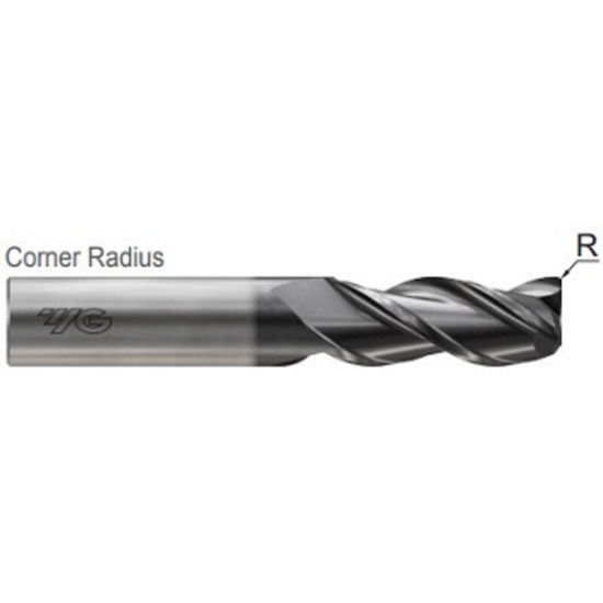 Picture of YG-1 JAG97874 DIA 1 SH 1.00 LOC 4.00 OAL 7.00 End Mill Standard Flute Standard Helix Carbide TiCN Single End Corner Radius 0.0600 1.52MM Alu-Power HPC