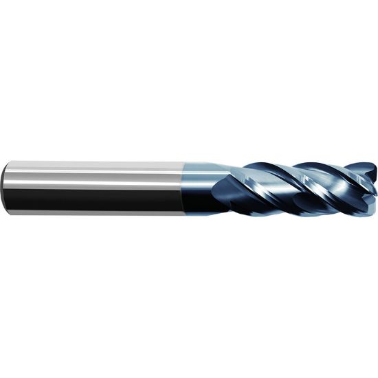 Picture of ZCC UM-4R-5/8-R030 KMG405 DIA 5/8 SH 0.6250 LOC 1.50 OAL 3.50 End Mill Standard Flute Variable Helix Carbide TiAlN Single End Corner Radius 0.0300 0.76MM