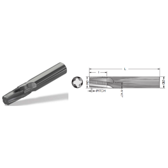 Picture of ADVENT Tool 010801-1CSNPTF5H Carbide Thread Mill 8.00TPI NPT 0.995 Cutter Diameter Cylindrical 1.0000 Shank