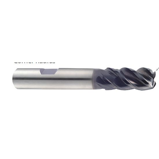 Picture of YG-1 UGMG43916 DIA 3/4 SH 0.7500 LOC 1.50 OAL 4.00 End Mill Standard Flute Variable Helix Carbide TiAlN Single End Corner Radius 0.0600 1.52MM TitaNox Power End Mill