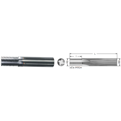 Picture of ADVENT Tool M121.038-1CS Carbide Thread Mill 1.00MM Metric 0.370 Cutter Diameter Cylindrical 0.3750 Shank
