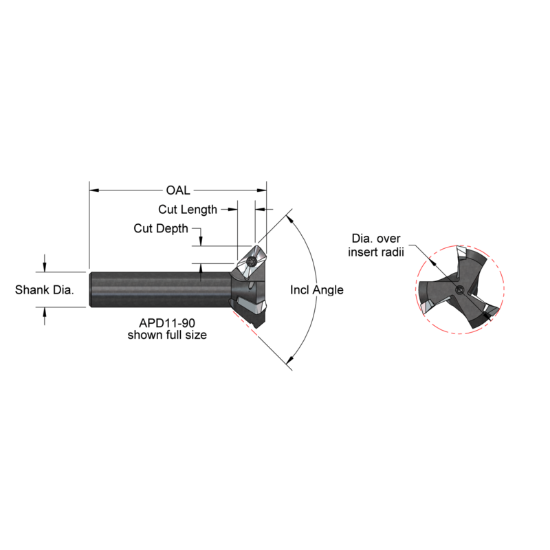 Picture of AB ToolS APD16-100 Parallelogram 100.0°, Back Chamfer , Chamfer ing, End Mill Cylindrical 0.7500 Positive 2.0000 50.80MM Cutter Dia