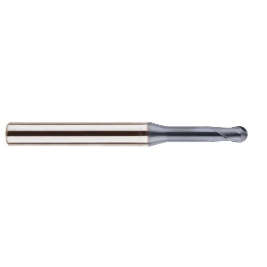 Picture of YG-1 SEM84601005 DIA 1MM SH 0.1575 LOC 0.0394 OAL 1.9685 End Mill Standard Helix Standard Helix Carbide TiAlN Single End Ball Nose 4G Mill