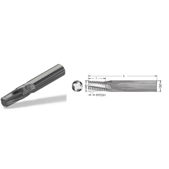 Picture of ADVENT Tool M121.7538-1CSF3BH Carbide Thread Mill 1.75MM Metric 0.370 Cutter Diameter Cylindrical 0.3750 Shank