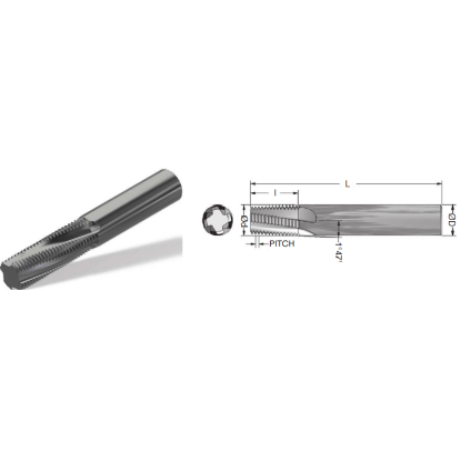 Picture of ADVENT Tool 011134-1CSBSPTH Carbide Thread Mill 11.00TPI BSPT 0.745 Cutter Diameter Cylindrical 0.7500 Shank