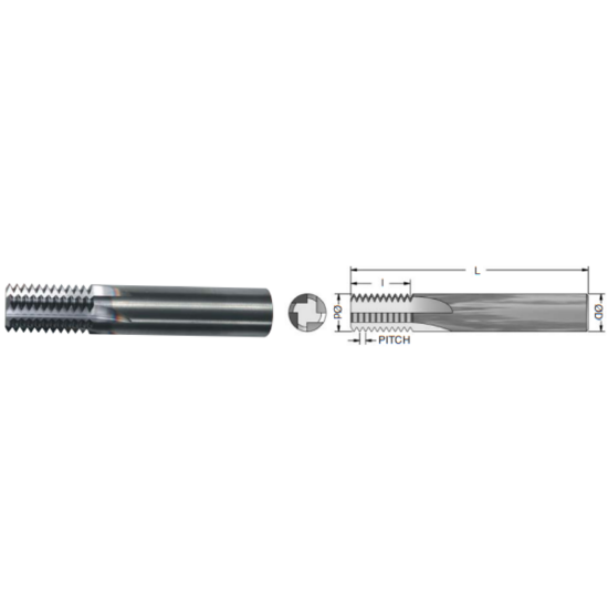 Picture of ADVENT Tool 582412-1CS Carbide Thread Mill 24.00TPI UN 0.495 Cutter Diameter Cylindrical 0.5000 Shank