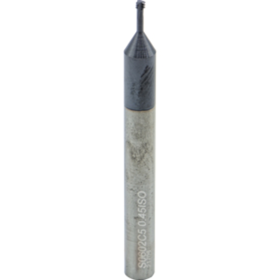 Picture of CARMEX MTS0602C5 0.45 ISO Thread Mill 0.07 Dia 0.45MM 0.22 Neck 4.10 OAL 3 Flute Coolant 2xD1 Internal AlTiN