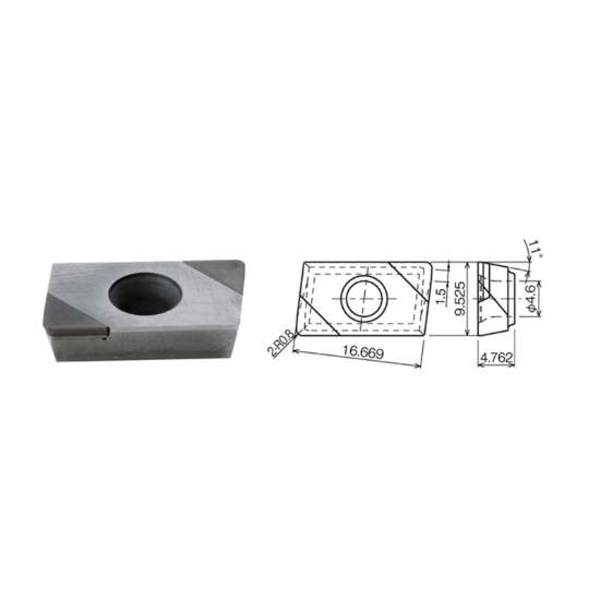 Picture of DIJET DBD-187-2 JBN330 Milling Insert Back Draft 0.620 Corner Radius CBN Multilayer