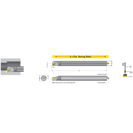 Picture of DORIAN E04M-H-SCLDR-03 Boring Bar 80.0° Carbide Round With One Flat 0.157 Shank 5.000 OAL