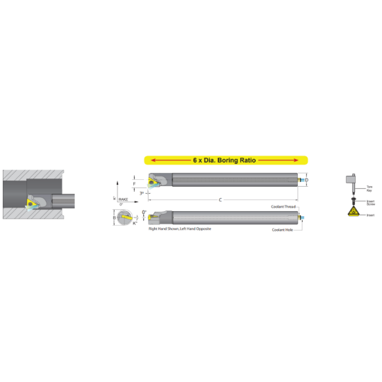 Picture of DORIAN E08R-STUPL-2 Boring Bar Triangle Carbide Round With One Flat 0.500 Shank 8.000 OAL