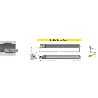Picture of DORIAN E10S-SVQCR-2 Boring Bar 35.0° Carbide Round With One Flat 0.625 Shank 10.50 OAL