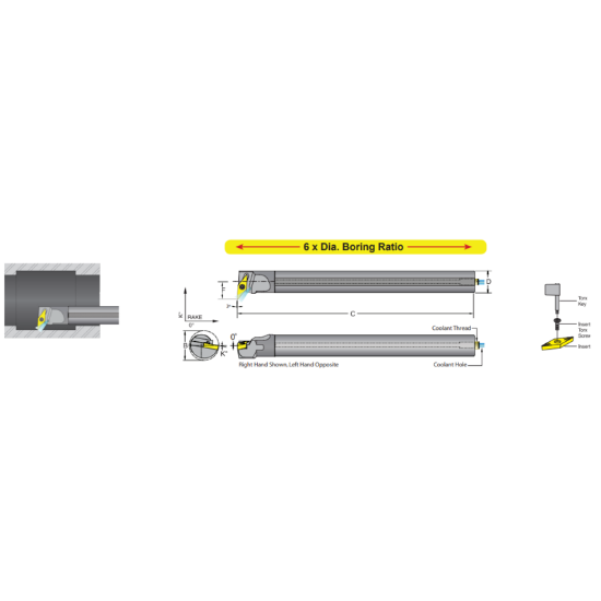 Picture of DORIAN E16M-S-SVUPR-11 Boring Bar 35.0° Carbide Round With One Flat 0.629 Shank 10.50 OAL