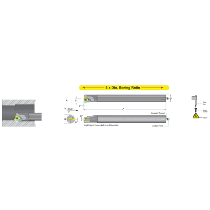 Picture of DORIAN E20M-S-STUCR-16 Boring Bar Triangle Carbide Round With One Flat 0.787 Shank 10.50 OAL