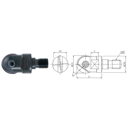 Picture of DIJET MBN-100-M6 Ball Mill 0.394 Cutter Diameter Screw On M06 Shank 0.708 OAL 1 Flute