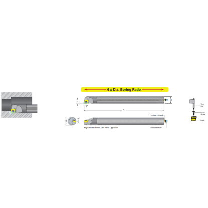 Picture of DORIAN E10S-SCLPR-3 Boring Bar 80.0° Carbide Round With One Flat 0.625 Shank 10.00 OAL