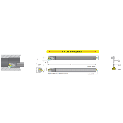 Picture of DORIAN E16M-S-STUPL-11 Boring Bar Triangle Carbide Round With One Flat 0.629 Shank 10.00 OAL