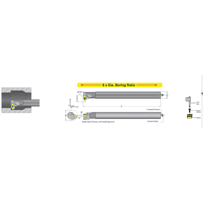 Picture of DORIAN E16M-S-SDNCR-07 Boring Bar 55.0° Carbide Round With One Flat 0.629 Shank 10.00 OAL