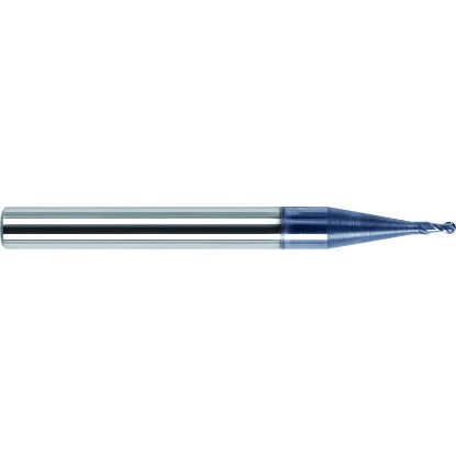 Picture of ZCC HM-2BS-R0.15 KMG555 DIA 0.30MM SH 0.1575 LOC 0.0197 OAL 1.968 End Mill Standard Flute Variable Helix Carbide TiAlN Single End Ball Nose