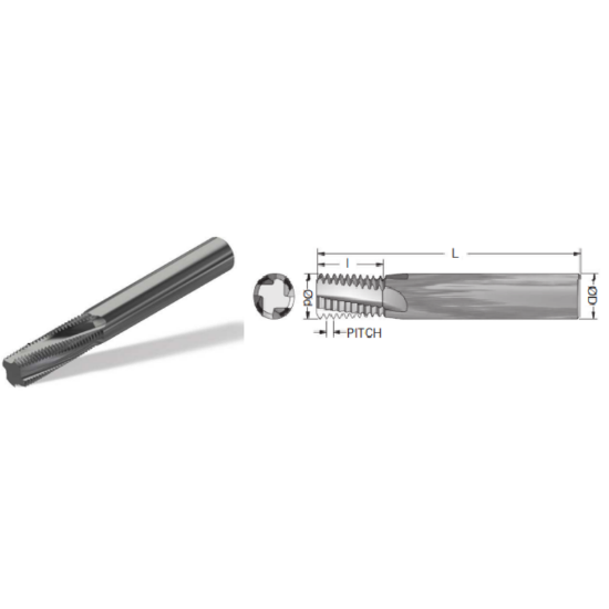 Picture of ADVENT Tool 7162038-1CSF3BH Carbide Thread Mill 20.00TPI UN 0.350 Cutter Diameter Cylindrical 0.3750 Shank