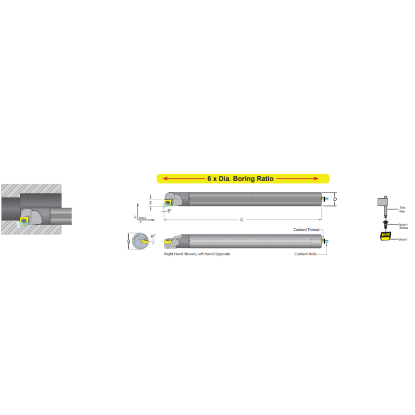 Picture of DORIAN E32M-U-SCLCL-12 Boring Bar 80.0° Carbide Round With One Flat 1.259 Shank 14.50 OAL