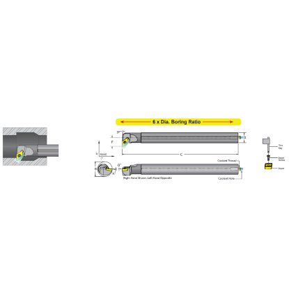 Picture of DORIAN E20U-SDUCR-3 Boring Bar 55.0° Carbide Round With One Flat 1.250 Shank 14.50 OAL