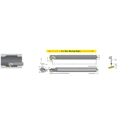 Picture of DORIAN E20U-SDXCL-3 Boring Bar 55.0° Carbide Round With One Flat 1.250 Shank 14.50 OAL