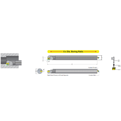 Picture of DORIAN E06M-H-SCLDL-03 Boring Bar 80.0° Carbide Round With One Flat 0.236 Shank 5.000 OAL