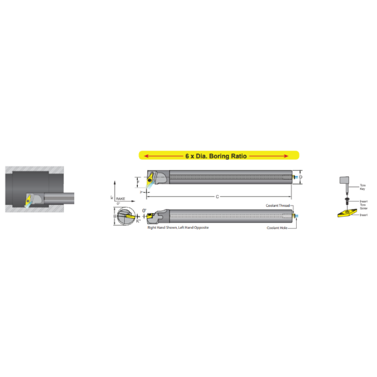 Picture of DORIAN E10M-SVUCR-2 Boring Bar 35.0° Carbide Round With One Flat 0.625 Shank 6.500 OAL