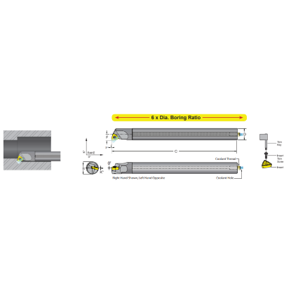 Picture of DORIAN E25M-R-SWLCL-06 Boring Bar Trigon Carbide Round With One Flat 0.984 Shank 8.000 OAL