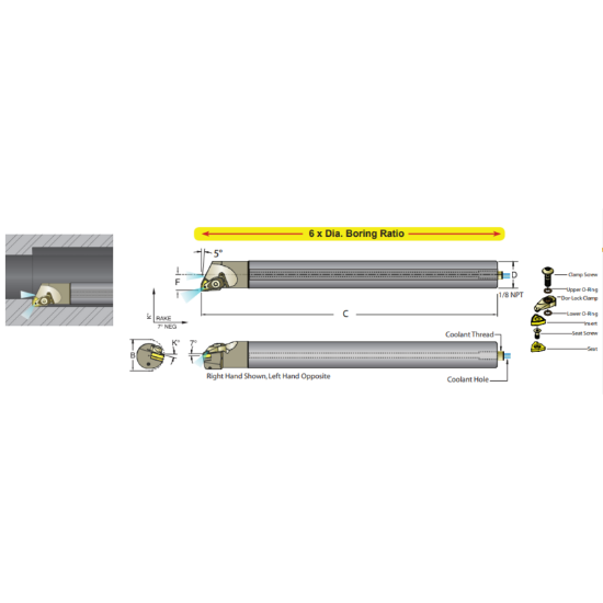 Picture of DORIAN E25M-T-ADWLNR-08 Boring Bar Trigon Carbide Round With One Flat 0.984 Shank 12.00 OAL