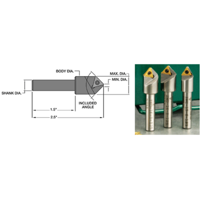 Picture of EVEREDE Tool IND-16-8-125 Triangle 82.0°, Countersink End Mill Cylindrical 0.3750 Positive 0.6250 15.88MM - 5/8 Cutter Dia
