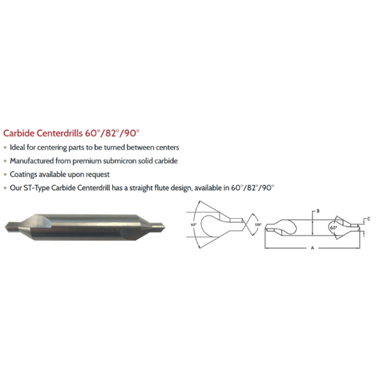 Picture of LINK CB-AP-092 1-60 Type DED Carbide Center Drill ALCRN Coated