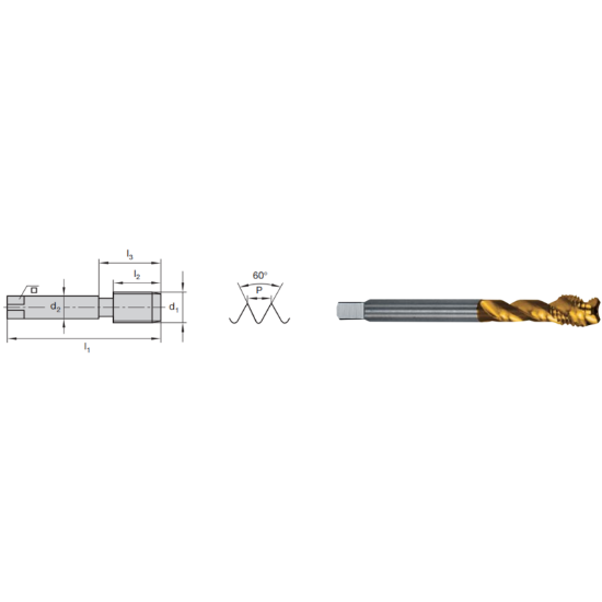 Picture of LMT FETTE 1400133 M5-0.80MM Cut Spiral Flute Mod Bottom 2.0P-3.0P HSSE-Powder Metal TiCN +