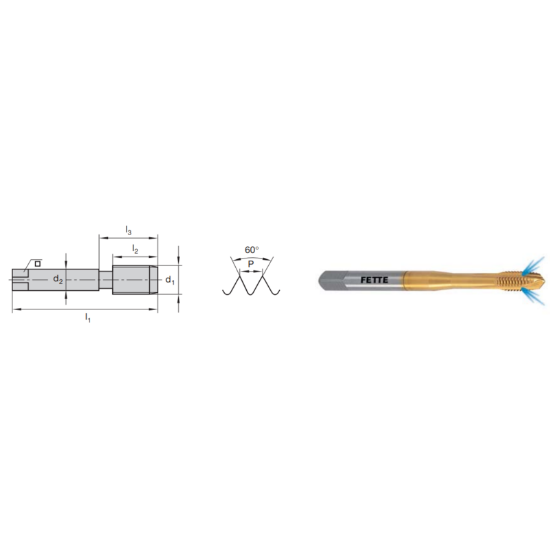 Picture of LMT FETTE 1401394 3/4-16.00TPI Cut Spiral Point Plug 3.5P-5.0P HSSE-Powder Metal TiCN +