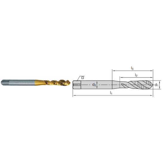 Picture of LMT FETTE 1400942 M6-1.00MM Cut Spiral Flute Bottoming 1.5P-2.5P HSSE-Powder Metal TiCN +