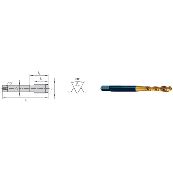 Picture of LMT FETTE 9124601 1/2-13.00TPI Cut Spiral Flute Mod Bottom 2.0P-3.0P HSSE-Powder Metal TiCN +