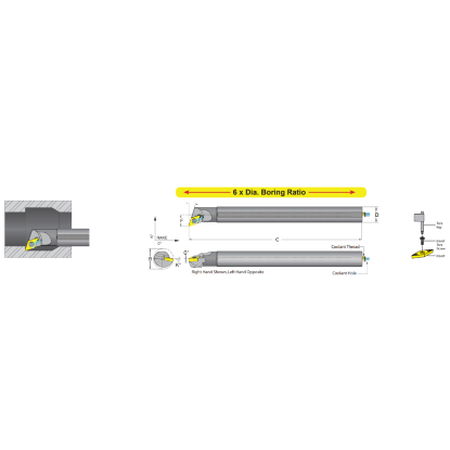 Picture of DORIAN E10S-SDQCR-2 Boring Bar 55.0° Carbide Round With One Flat 0.625 Shank 10.00 OAL