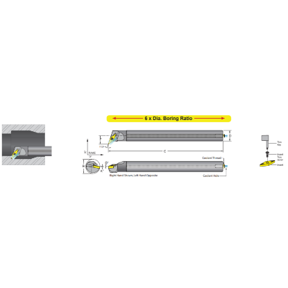 Picture of DORIAN E10S-SVQPL-2 Boring Bar 35.0° Carbide Round With One Flat 0.625 Shank 10.50 OAL
