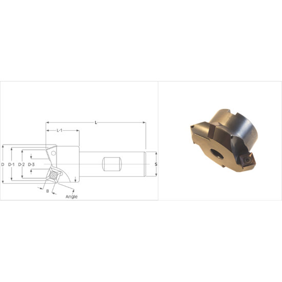 Picture of K-Tool A-3000S Square 45.0°, Chamfer Mill Shell Arbor 0.7500 Positive 3.0000 76.20MM Cutter Dia