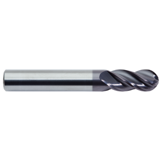 Picture of M.A. FORD 17910020A DIA 1 SH 1.00 LOC 1.2500 OAL 6.00 End Mill Standard Flute High Helix Carbide AlTiN Single End Ball Nose TuffCut® XR
