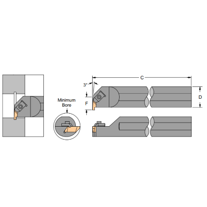 Picture of HORIZON A28-TEL3 Grooving,Threading Boring Bar Top Notch 1.750 Shank Size 3