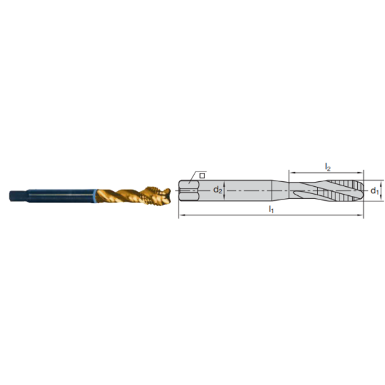 Picture of LMT FETTE 1390188 M12-1.75MM Cut Spiral Flute Mod Bottom 2.0P-3.0P HSSE-Powder Metal TiCN +