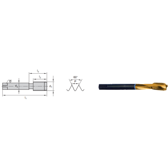 Picture of LMT FETTE 1390211 M14-2.00MM Cut Spiral Flute Mod Bottom 2.0P-3.0P HSSE-Powder Metal TiCN +