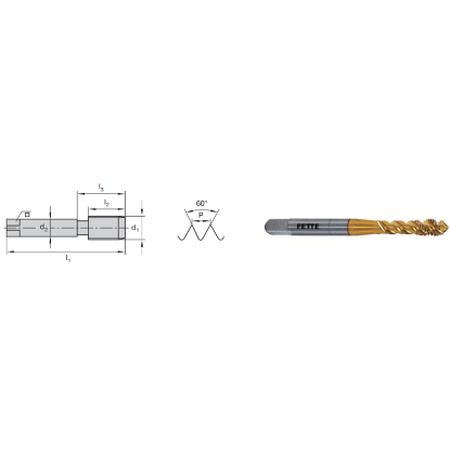 Picture of LMT FETTE 1400841 M12-1.25MM Cut Spiral Flute Mod Bottom 2.0P-3.0P HSSE-Powder Metal TiCN +