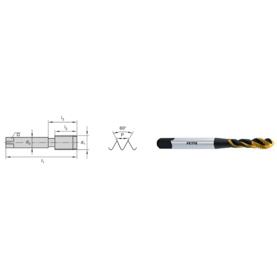 Picture of LMT FETTE 1402547 M27-3.00MM Cut Spiral Flute Mod Bottom 2.0P-3.0P HSSE-Powder Metal TiCN +